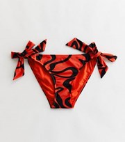 New Look Red Marble Print Tie Side Bikini Bottoms